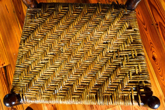 Antique Stained Oak Chair with Wicker Seat