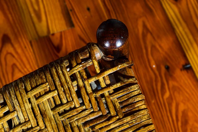 Antique Stained Oak Chair with Wicker Seat