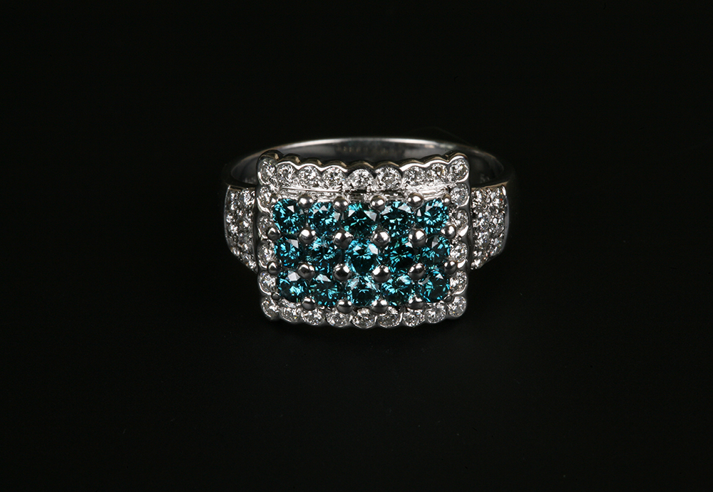 14K White Gold, Blue and White Diamond Le Vian Ring