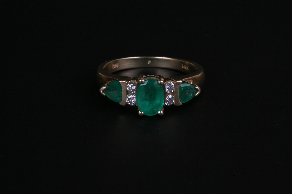 14K Gold, Emerald and Diamond Ring
