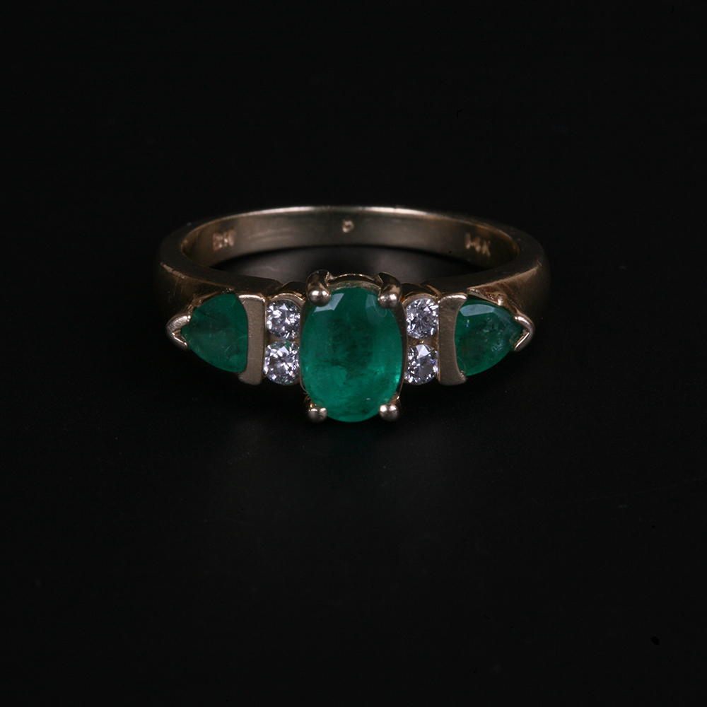 14K Gold, Emerald and Diamond Ring
