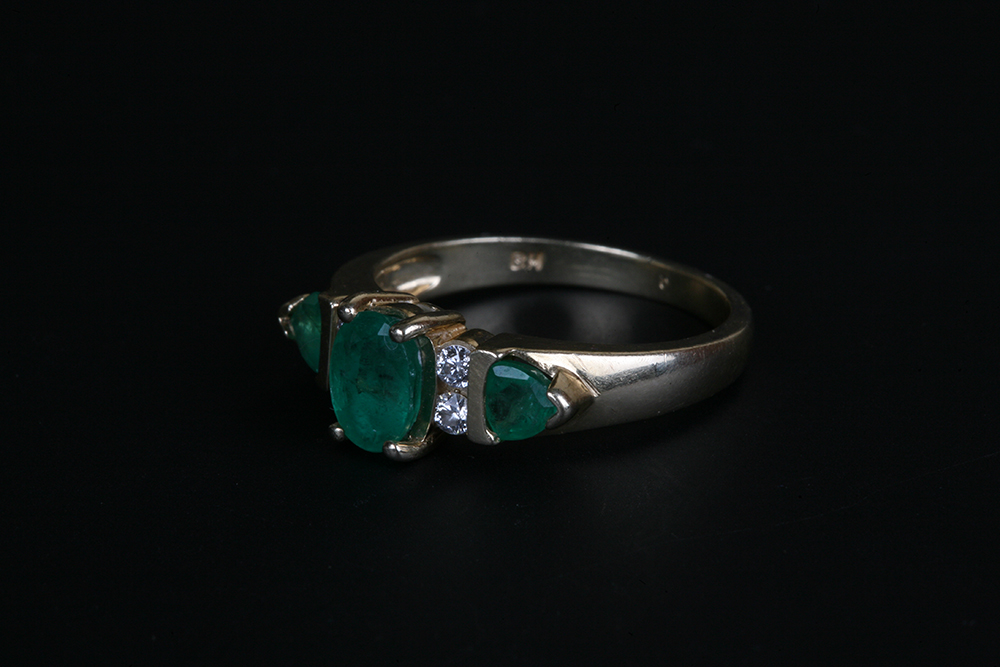 14K Gold, Emerald and Diamond Ring