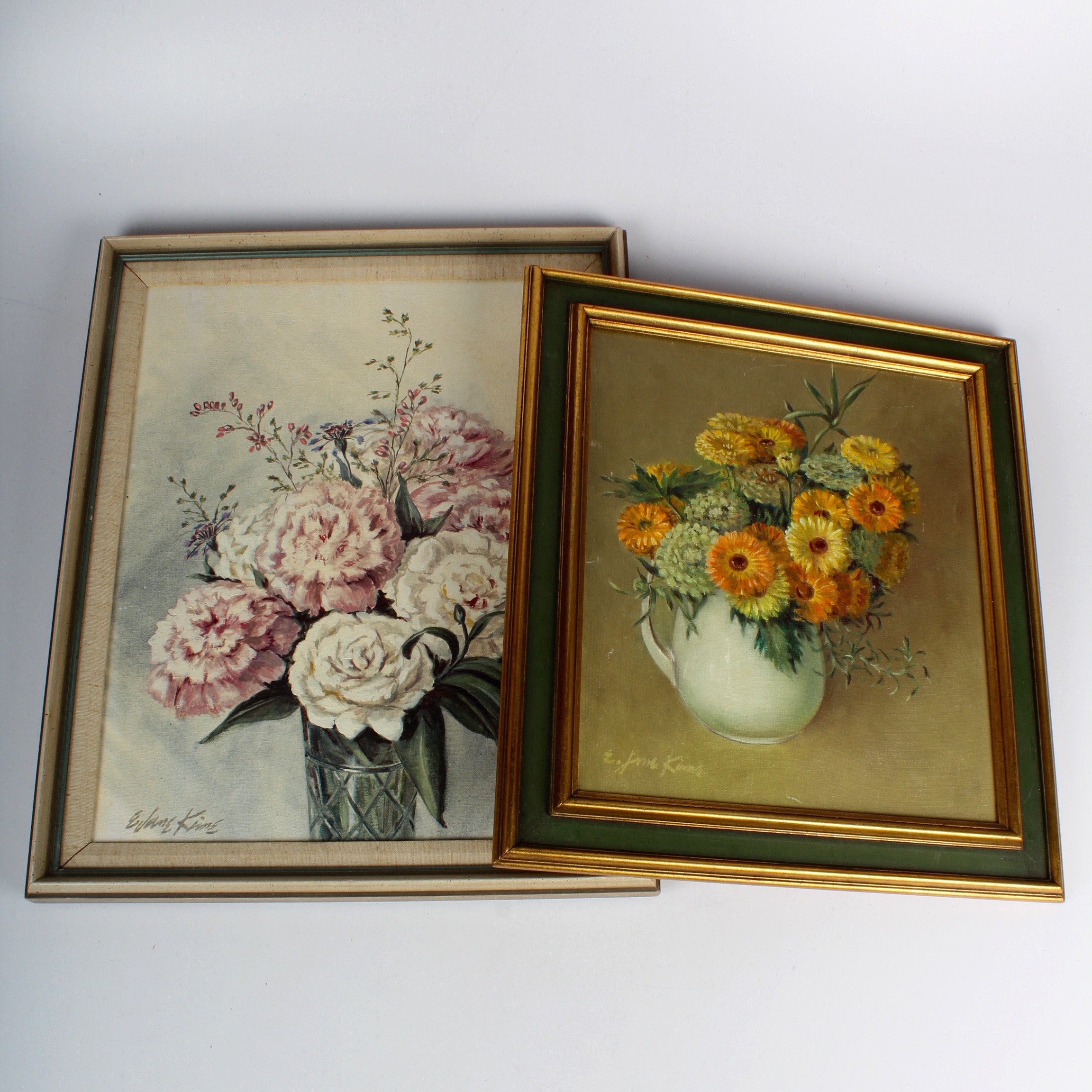 A Duo of Vintage Original Signed Floral Paintings