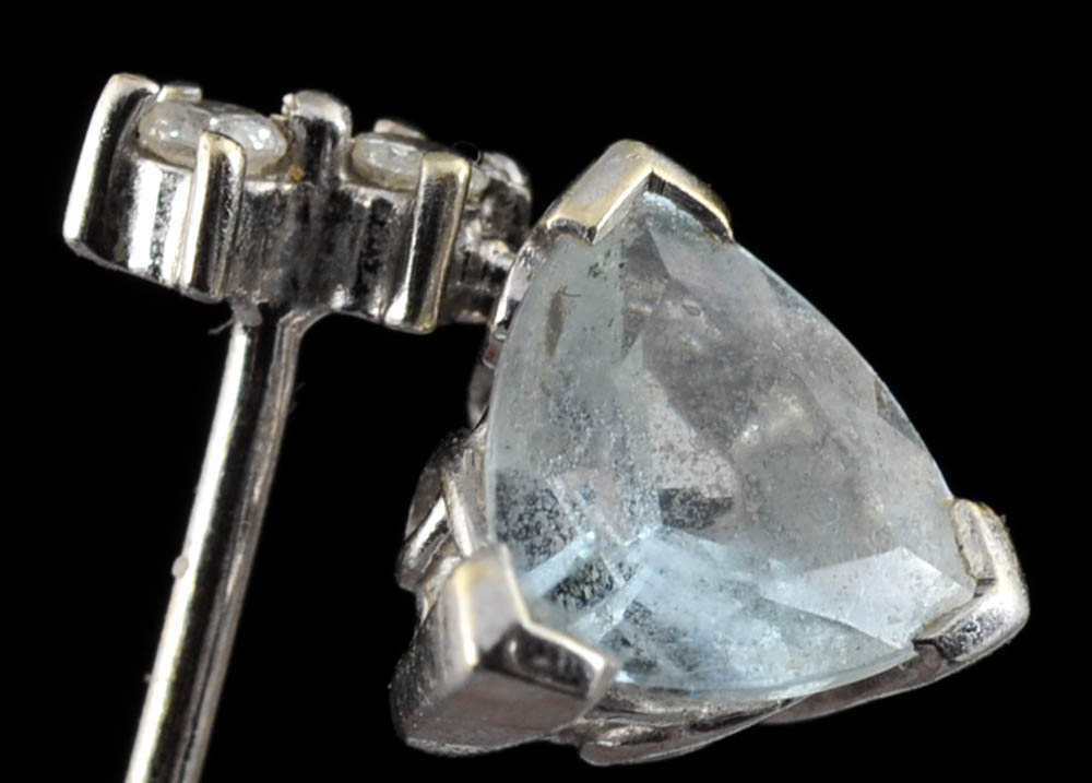 14K White Gold Diamond and Aquamarine Drop Earrings