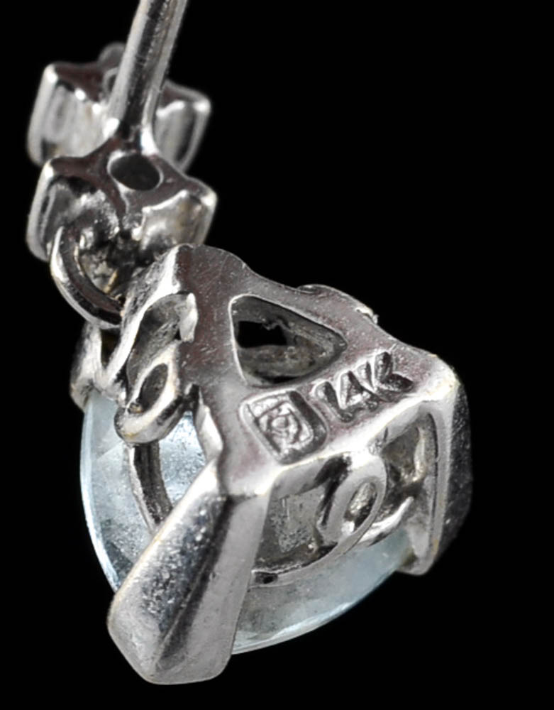 14K White Gold Diamond and Aquamarine Drop Earrings