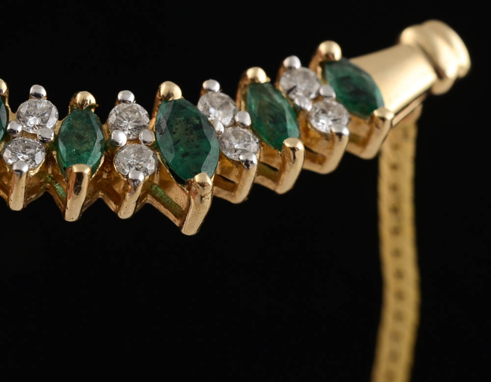14K Yellow Gold Diamond and Emerald Necklace