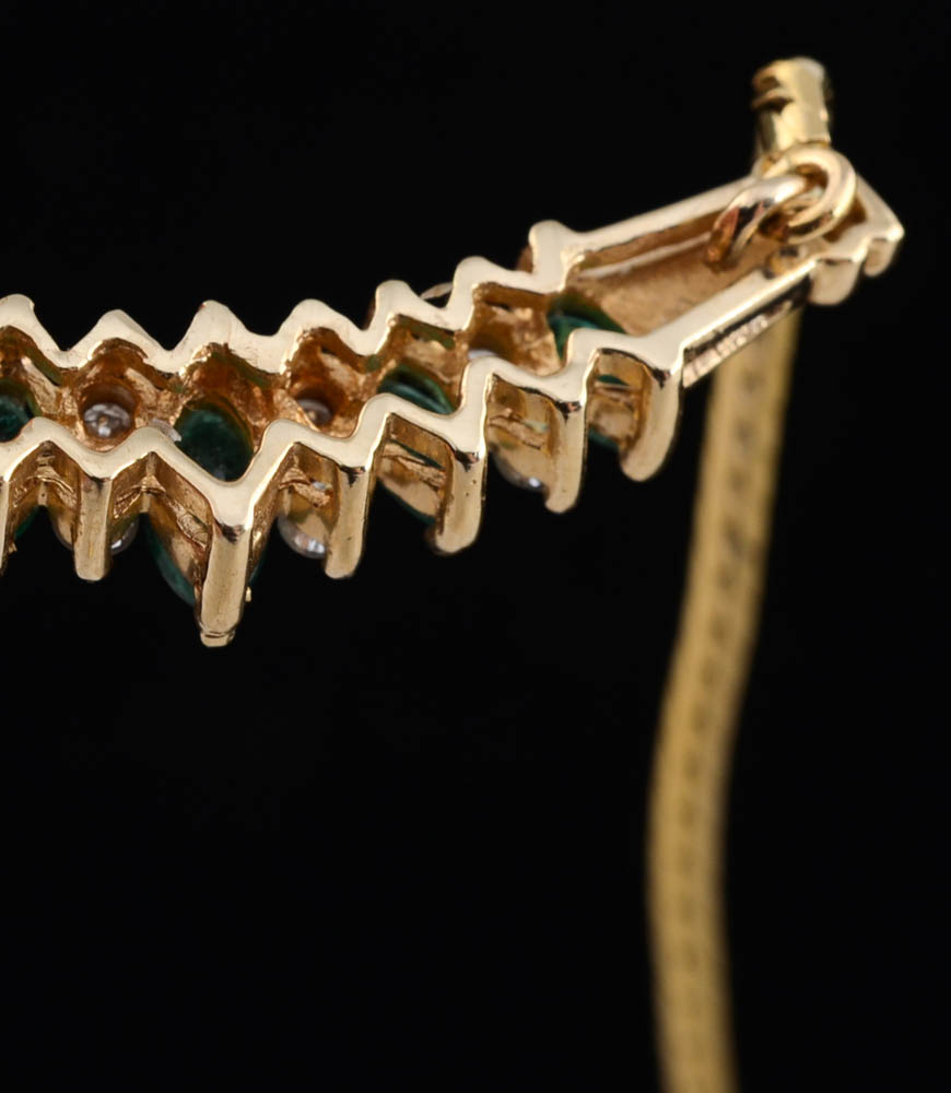 14K Yellow Gold Diamond and Emerald Necklace