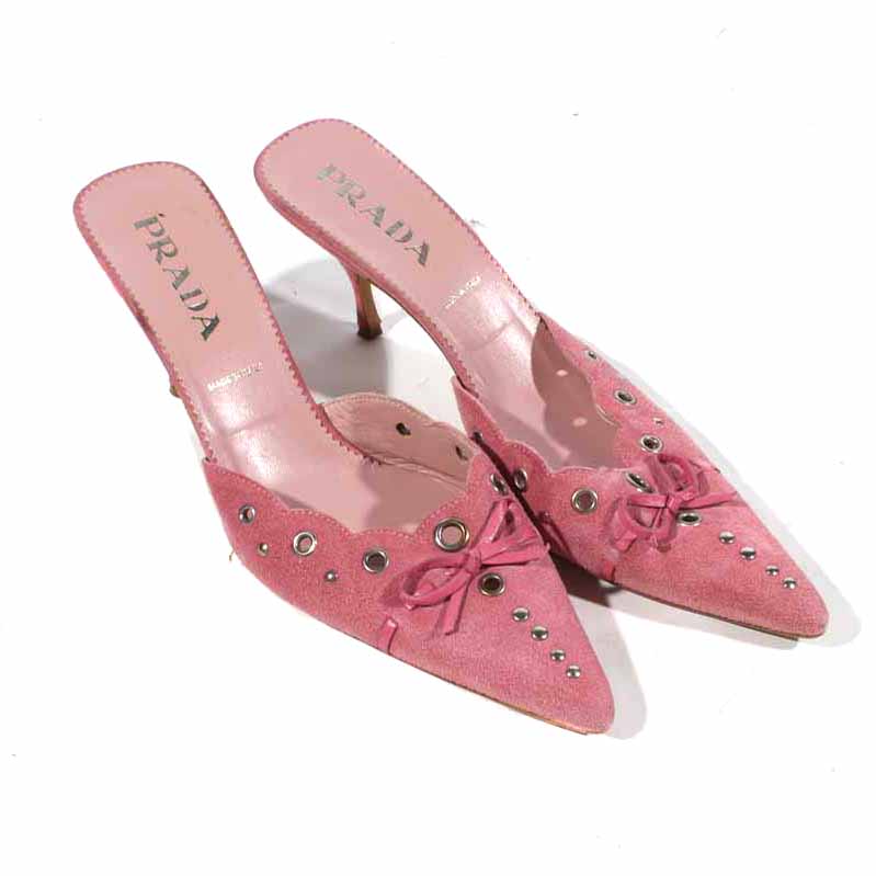 Pink Suede Prada Mules, Size 9