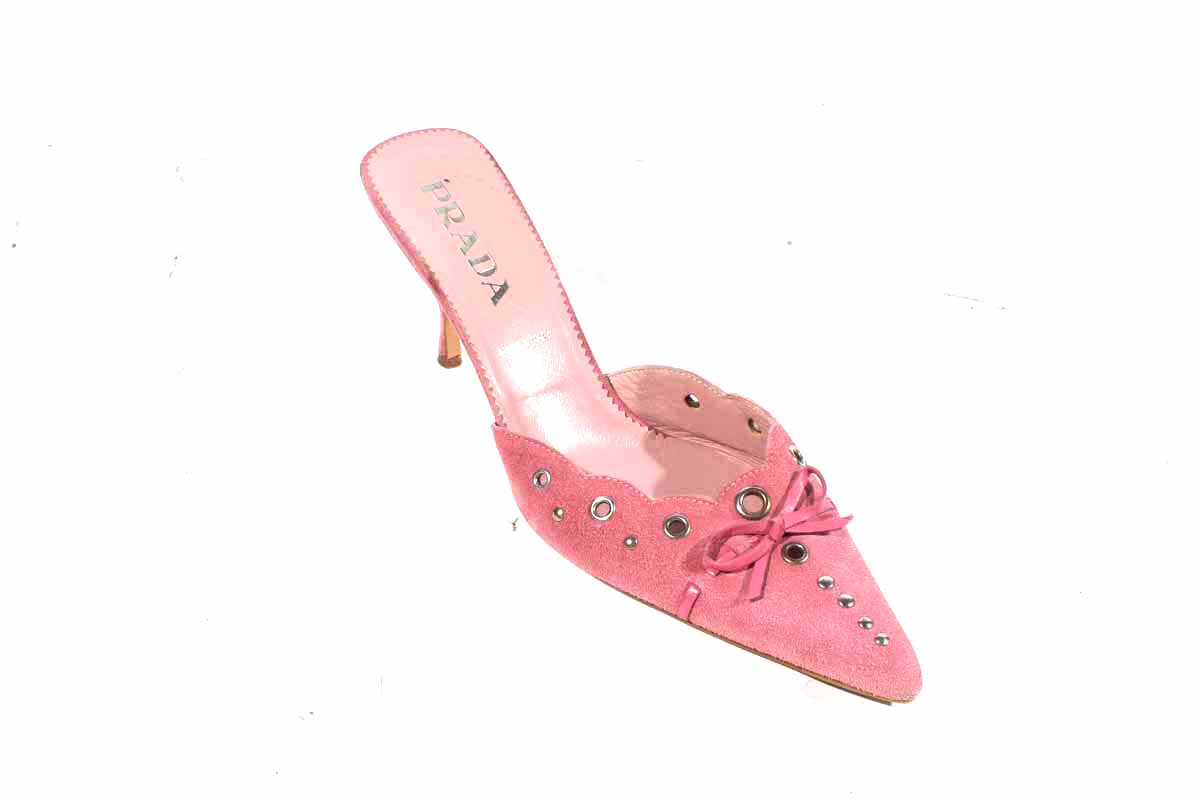 Pink Suede Prada Mules, Size 9