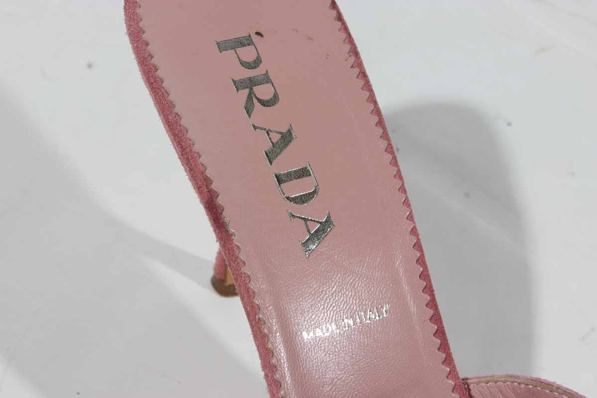 Pink Suede Prada Mules, Size 9