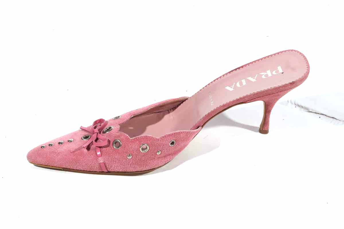 Pink Suede Prada Mules, Size 9