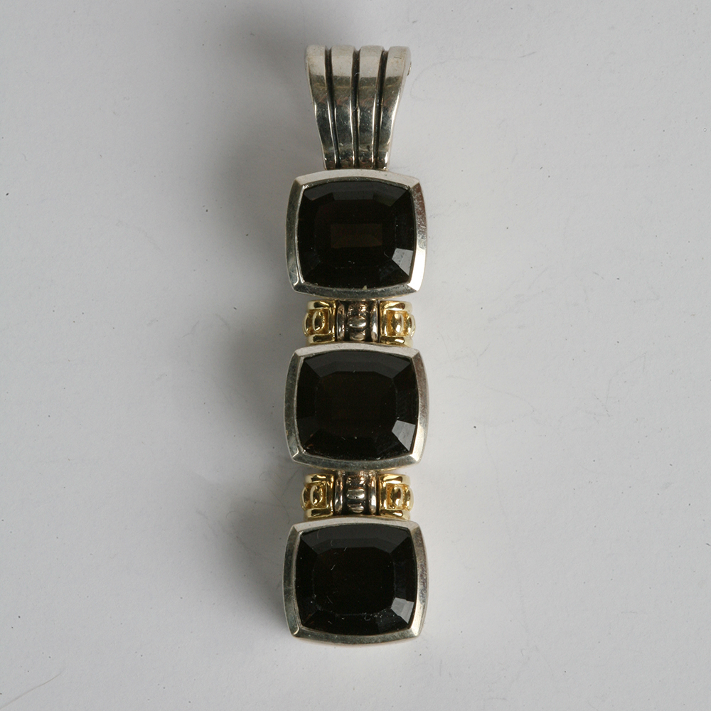 Sterling Silver, 18K Gold and Lagos "Black Caviar" Smokey Topaz Pendant