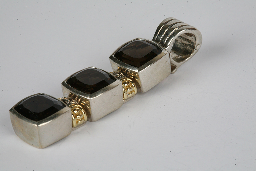 Sterling Silver, 18K Gold and Lagos "Black Caviar" Smokey Topaz Pendant