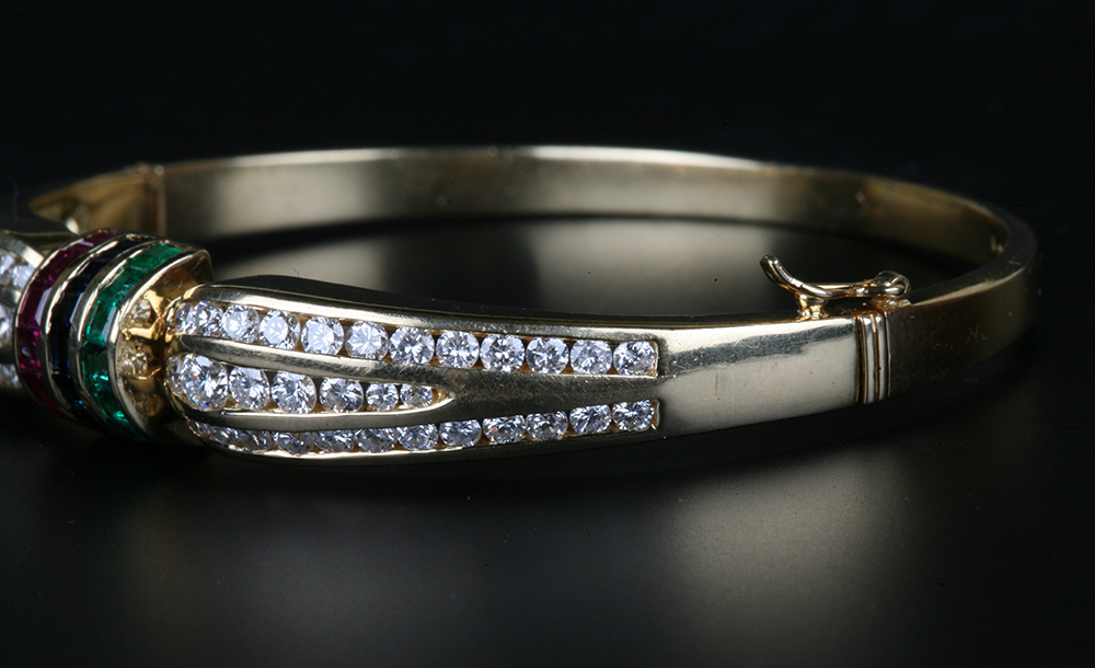 18K Gold Sapphire, Emerald, Ruby and Diamond Bracelet
