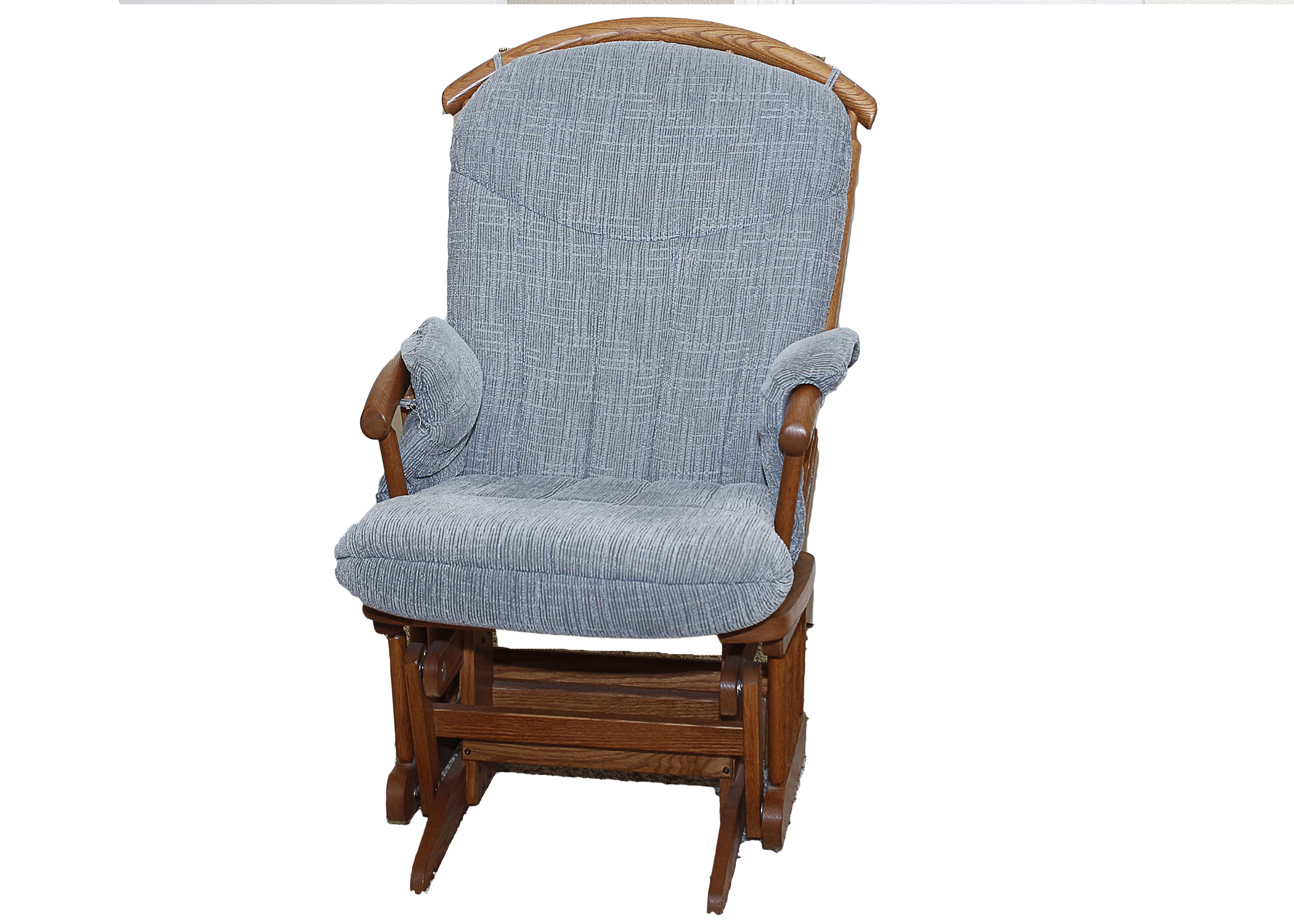 Dutailier Oak Glider with Blue Cushion