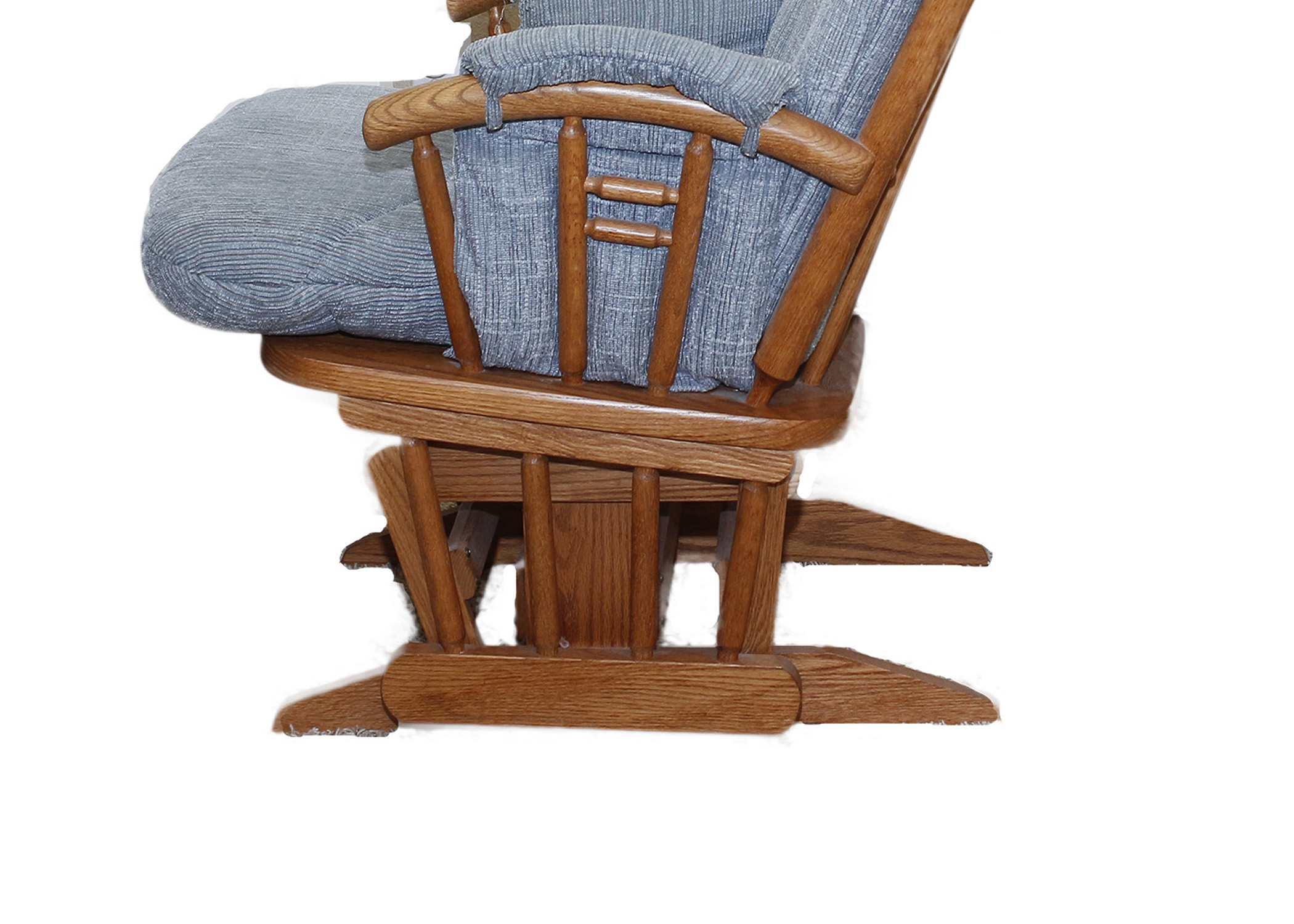 Dutailier Oak Glider with Blue Cushion