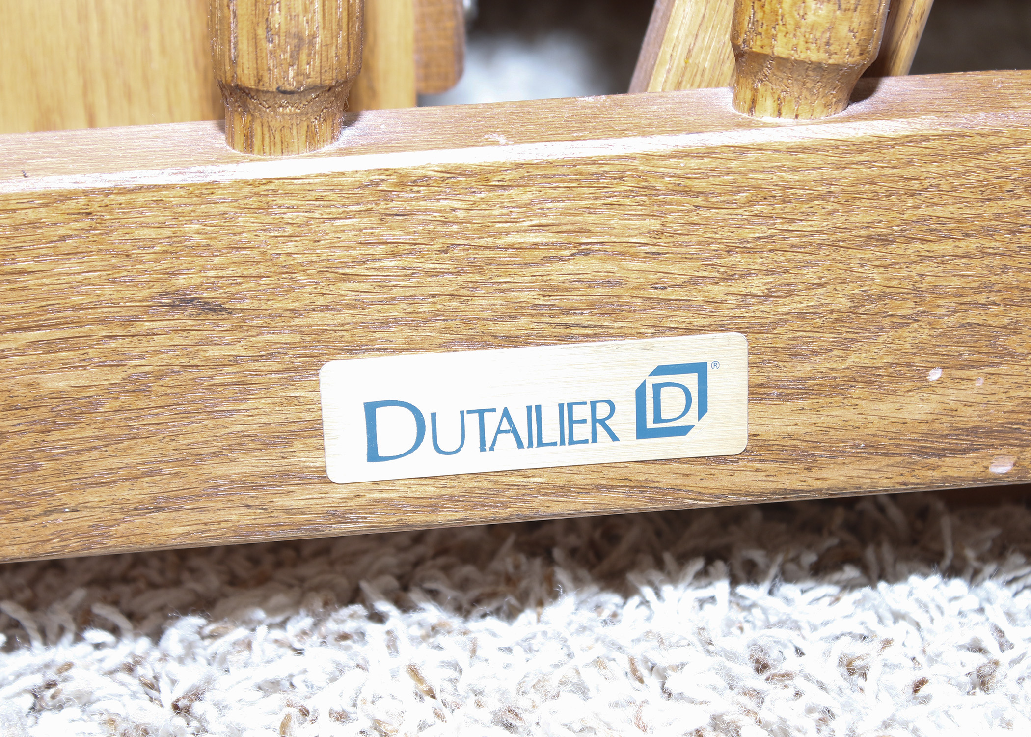 Dutailier Oak Glider with Blue Cushion
