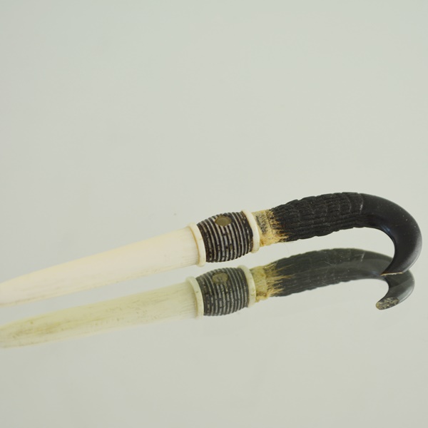 Carved Bone and Horn Souvenier Toothpick with Secret Crystal Viewing Window