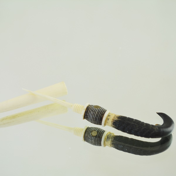 Carved Bone and Horn Souvenier Toothpick with Secret Crystal Viewing Window