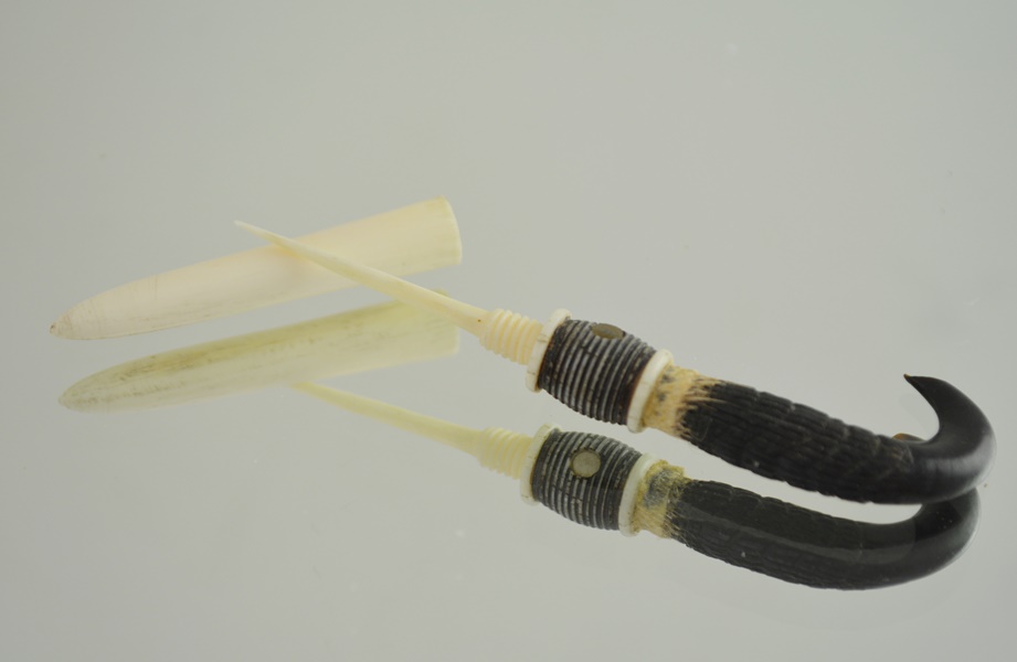 Carved Bone and Horn Souvenier Toothpick with Secret Crystal Viewing Window