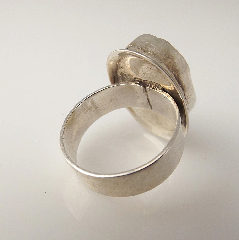 Modern Sterling Silver Clip-On Earrings and Sterling Ring with Shell Setting