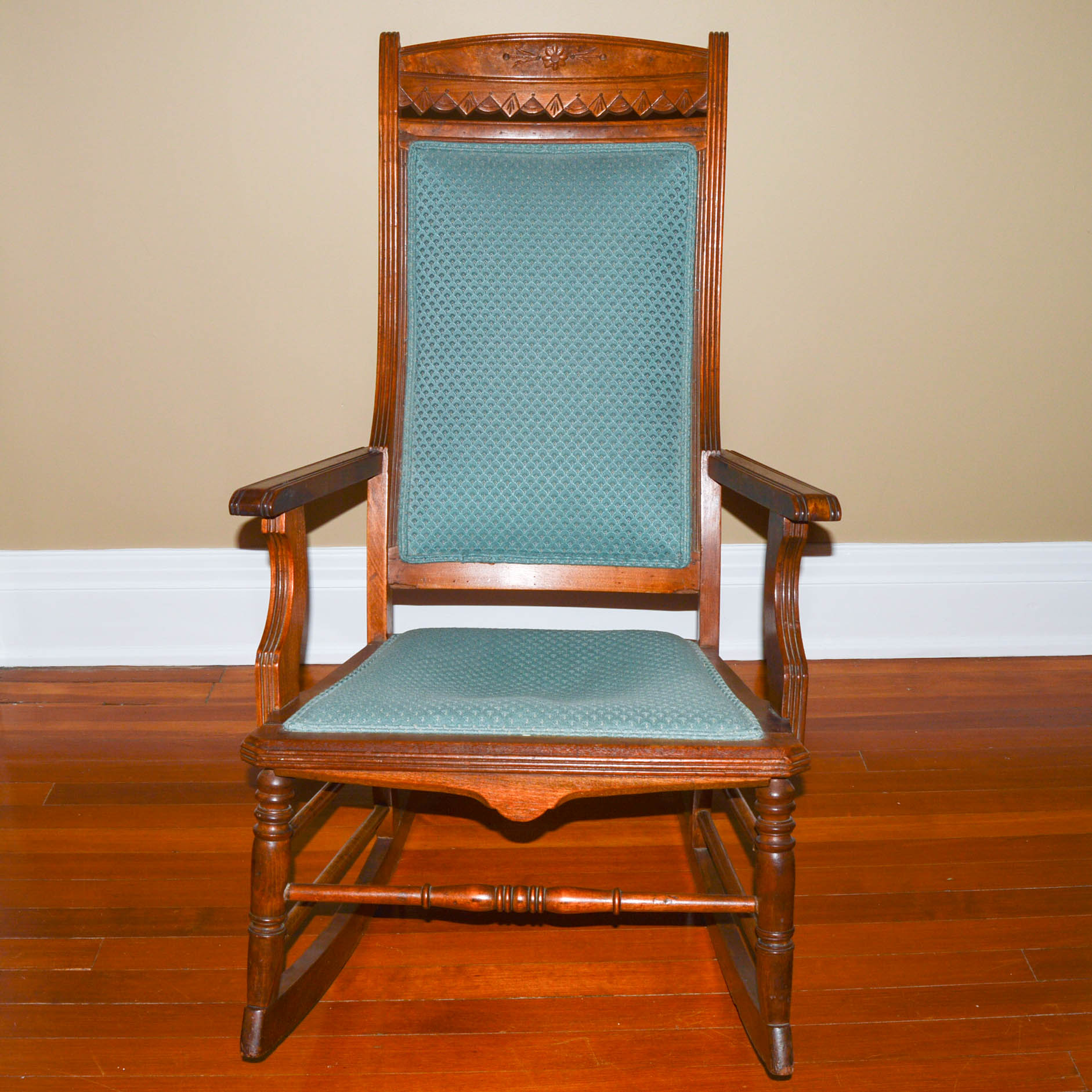 Vintage Upholstered Wood Rocking Chair