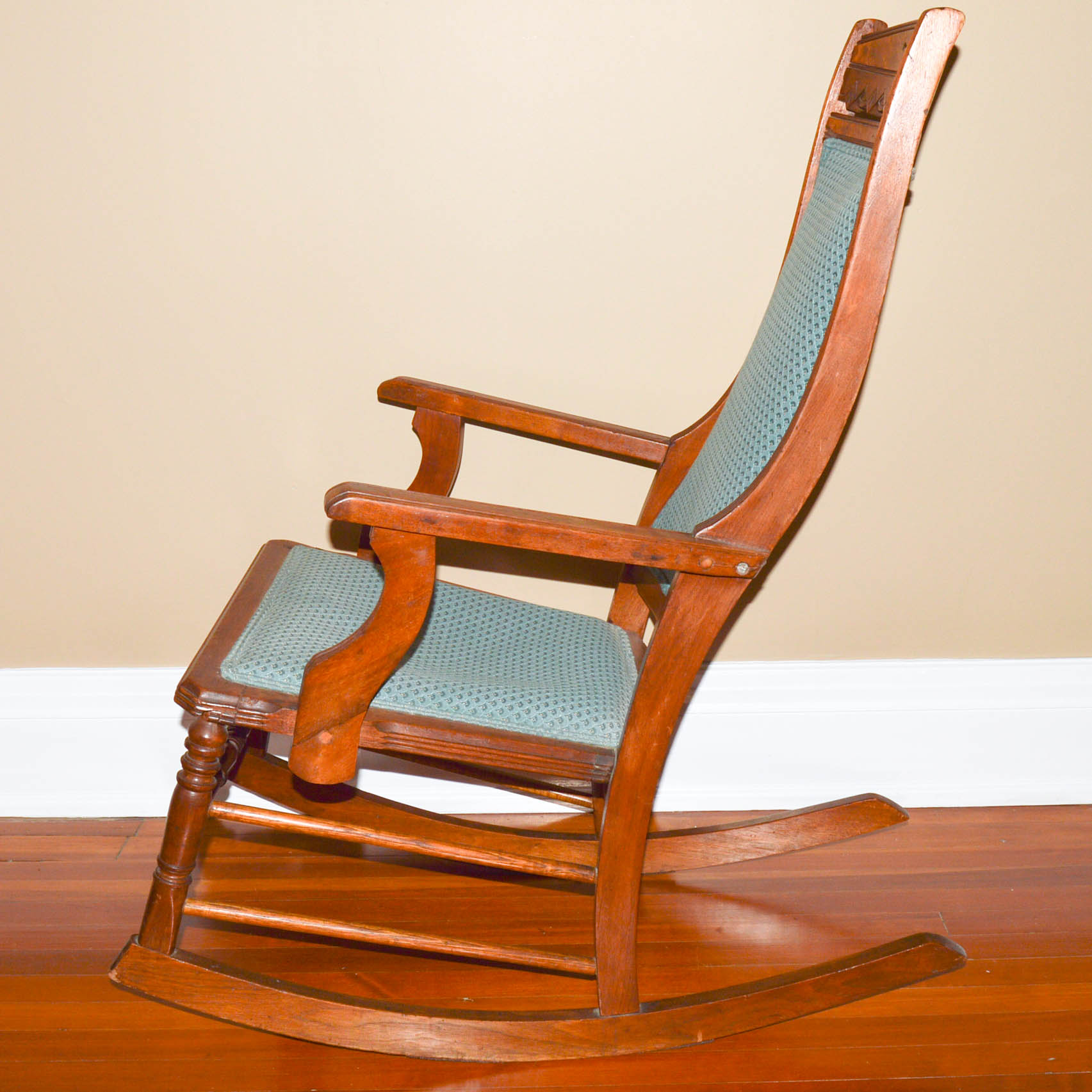 Vintage Upholstered Wood Rocking Chair