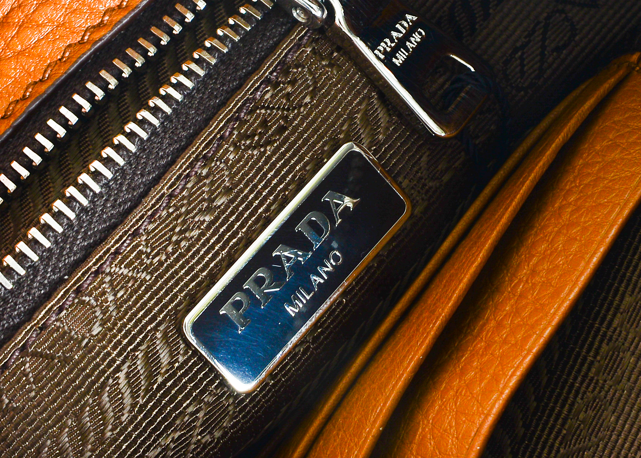 Brown Leather Prada Wristlet