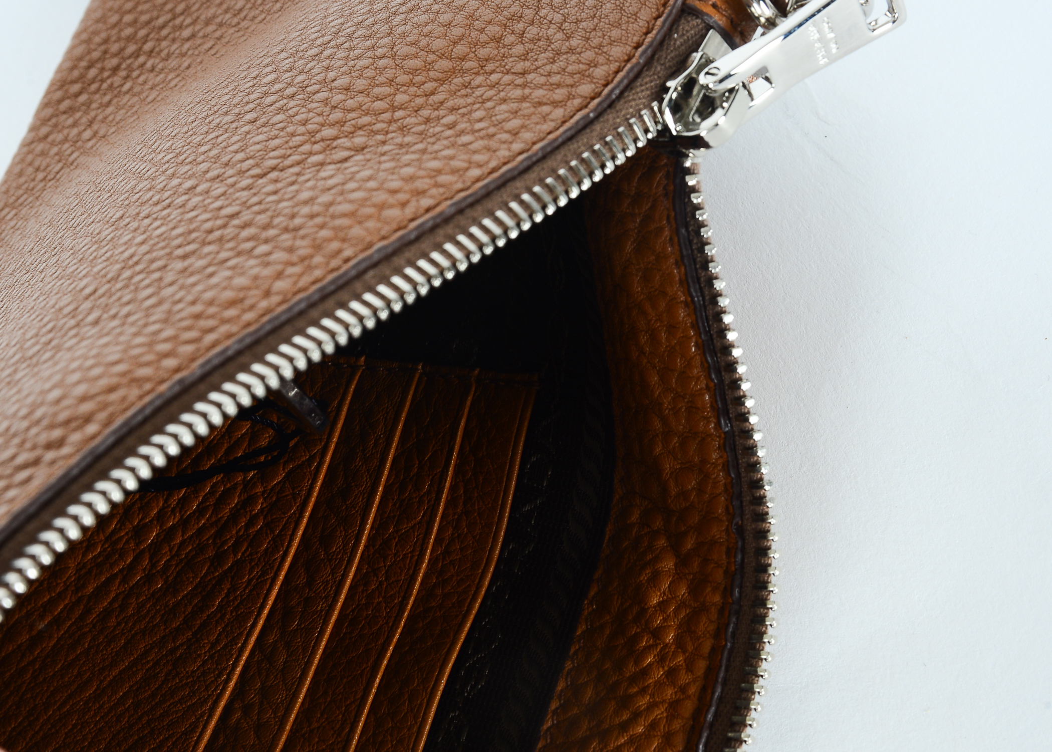 Brown Leather Prada Wristlet