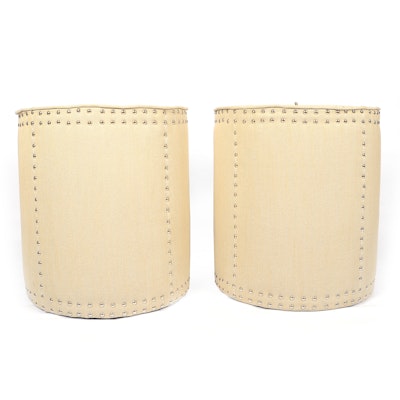 Pair of Upholstered Cylindrical Ottomans Pair of Upholstered Cylindrical Ottomans