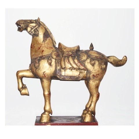 Large and Impressive Decoratively Carved and Gilt Wooden Horse
