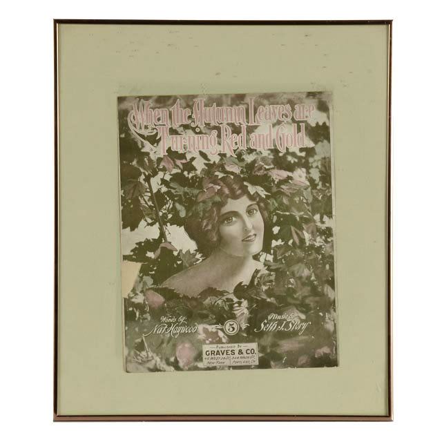 "When The Autumn Leaves Are Turning Red and Gold" Framed Antique Sheet Music Cover