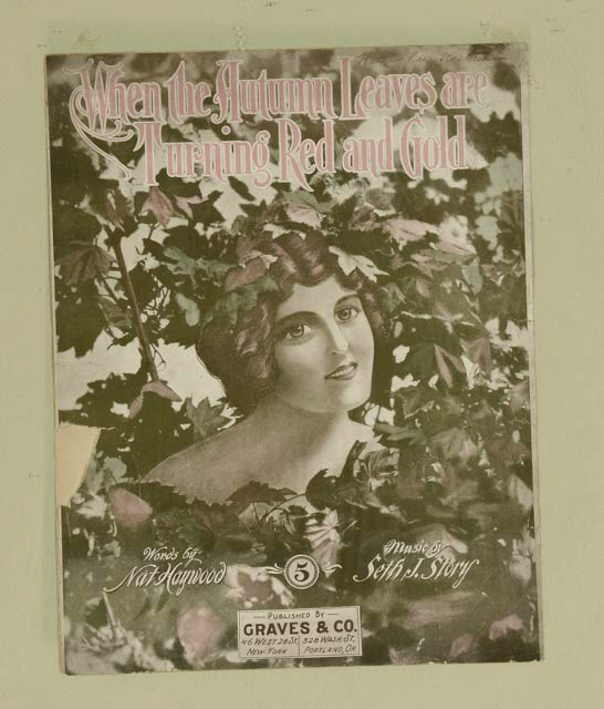 "When The Autumn Leaves Are Turning Red and Gold" Framed Antique Sheet Music Cover