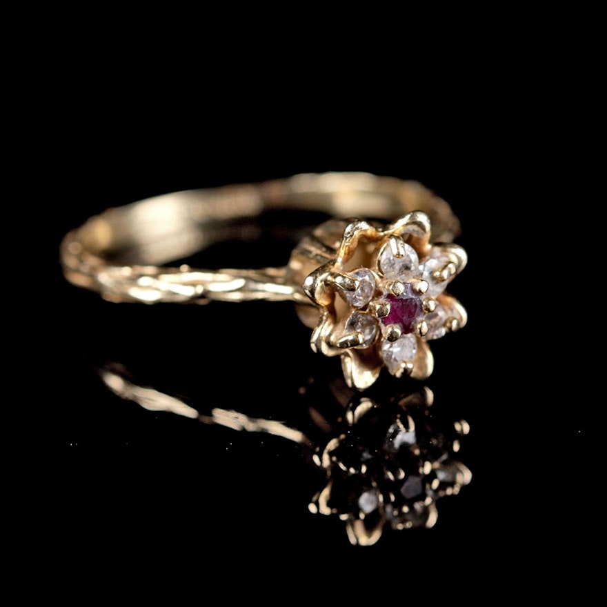 Ruby and Diamond Floral Cluster Ring