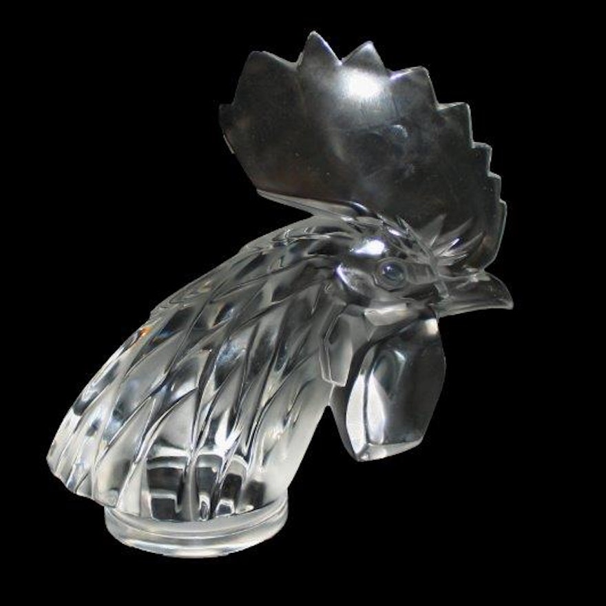 Lalique France Crystal Rooster Head