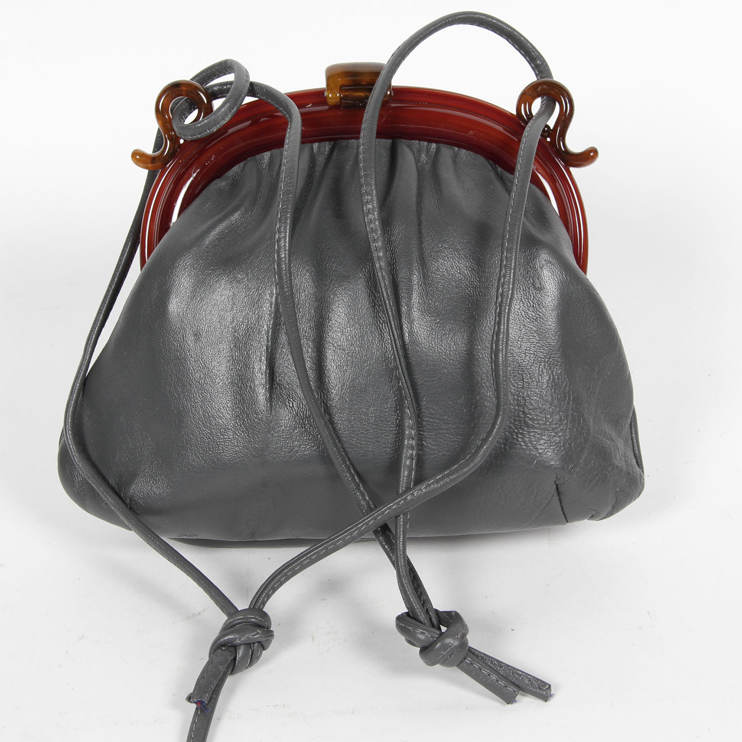 Vintage 80s Faux Tortoise Shell and Leather Handbag