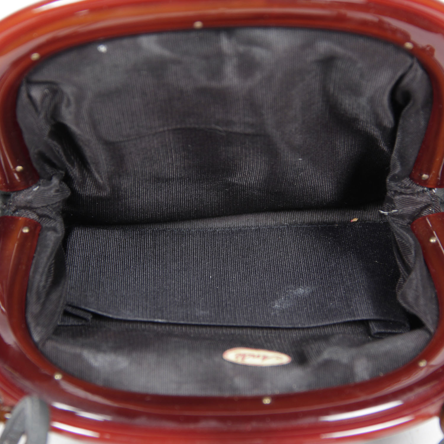 Vintage 80s Faux Tortoise Shell and Leather Handbag