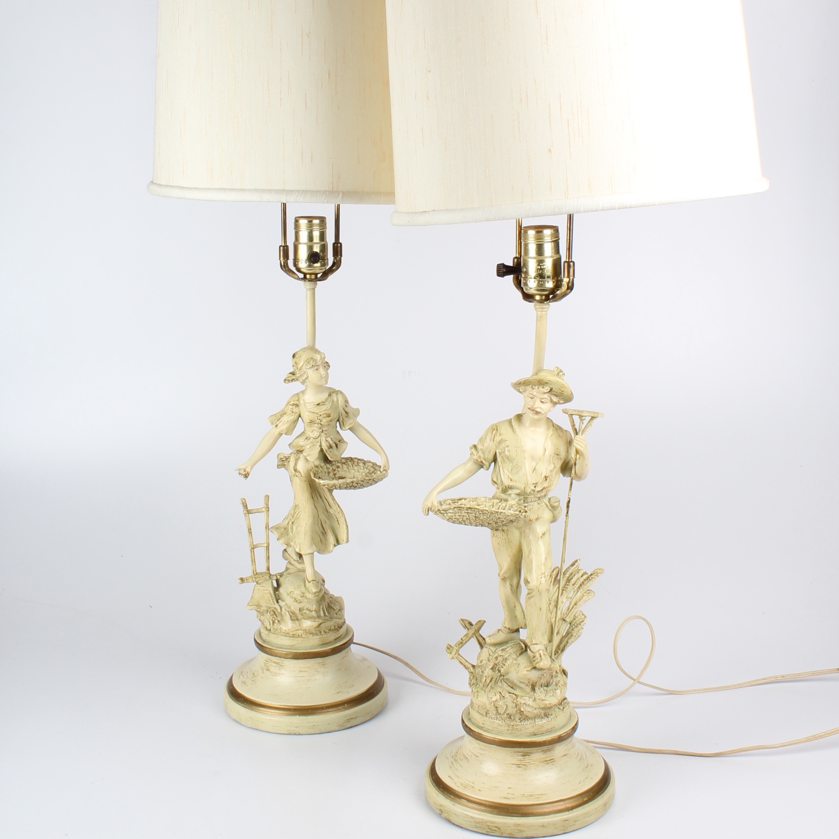Pair of Vintage French Figural Metal Lamps