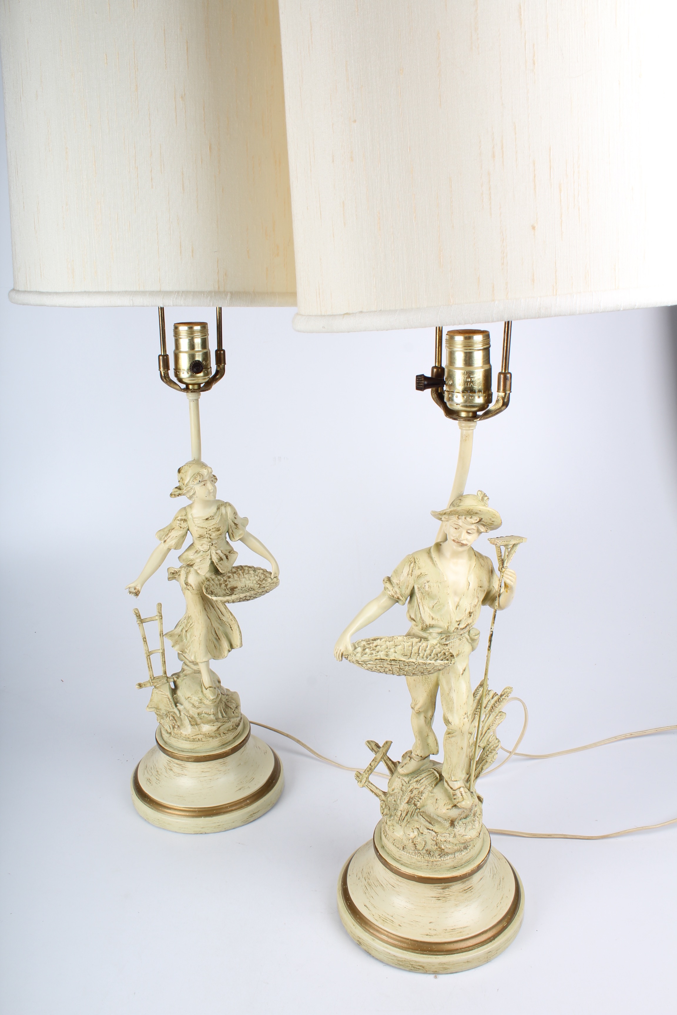 Pair of Vintage French Figural Metal Lamps