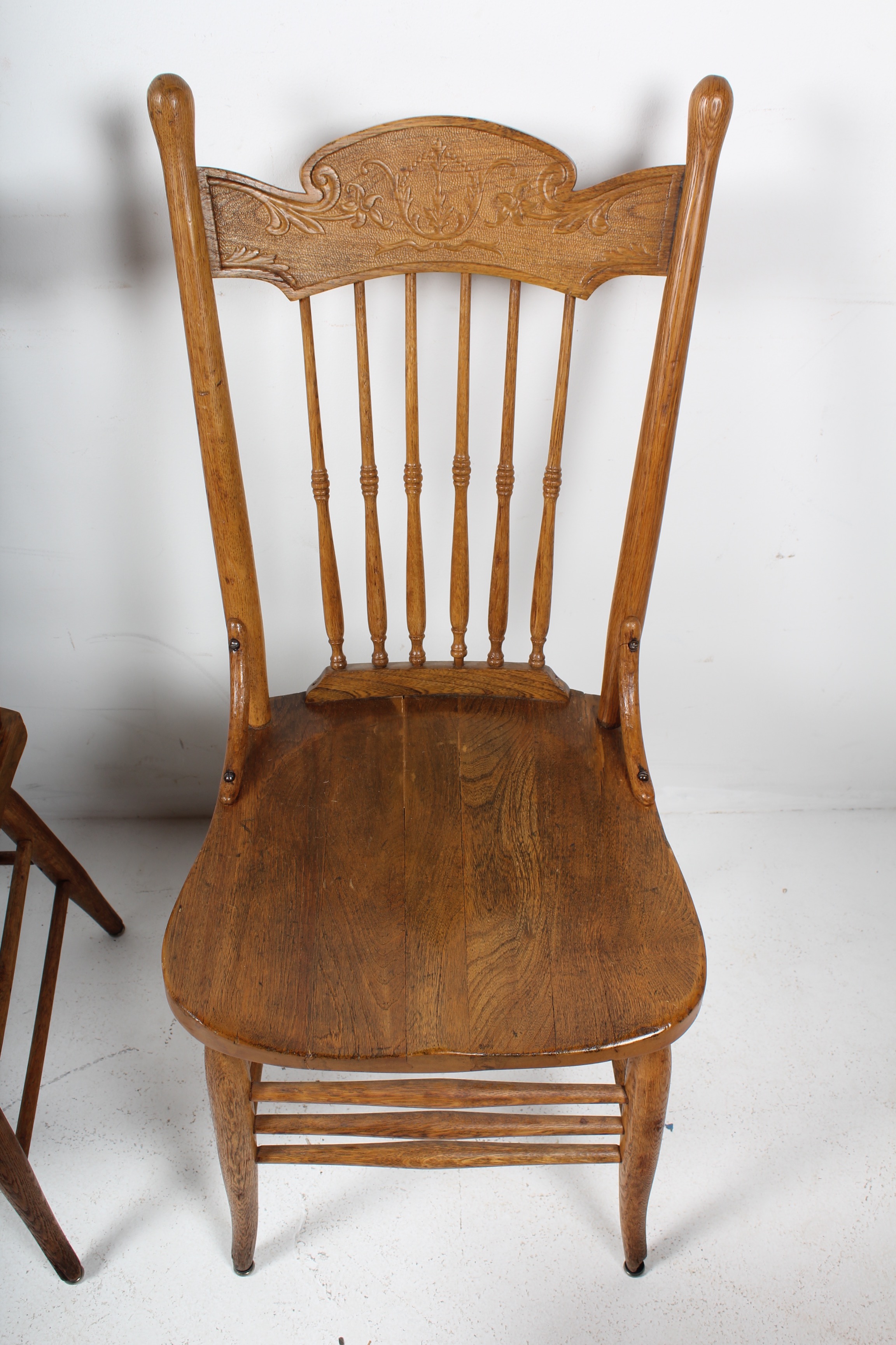 Quartet of Antique Spindle Back Ash Wood Chairs