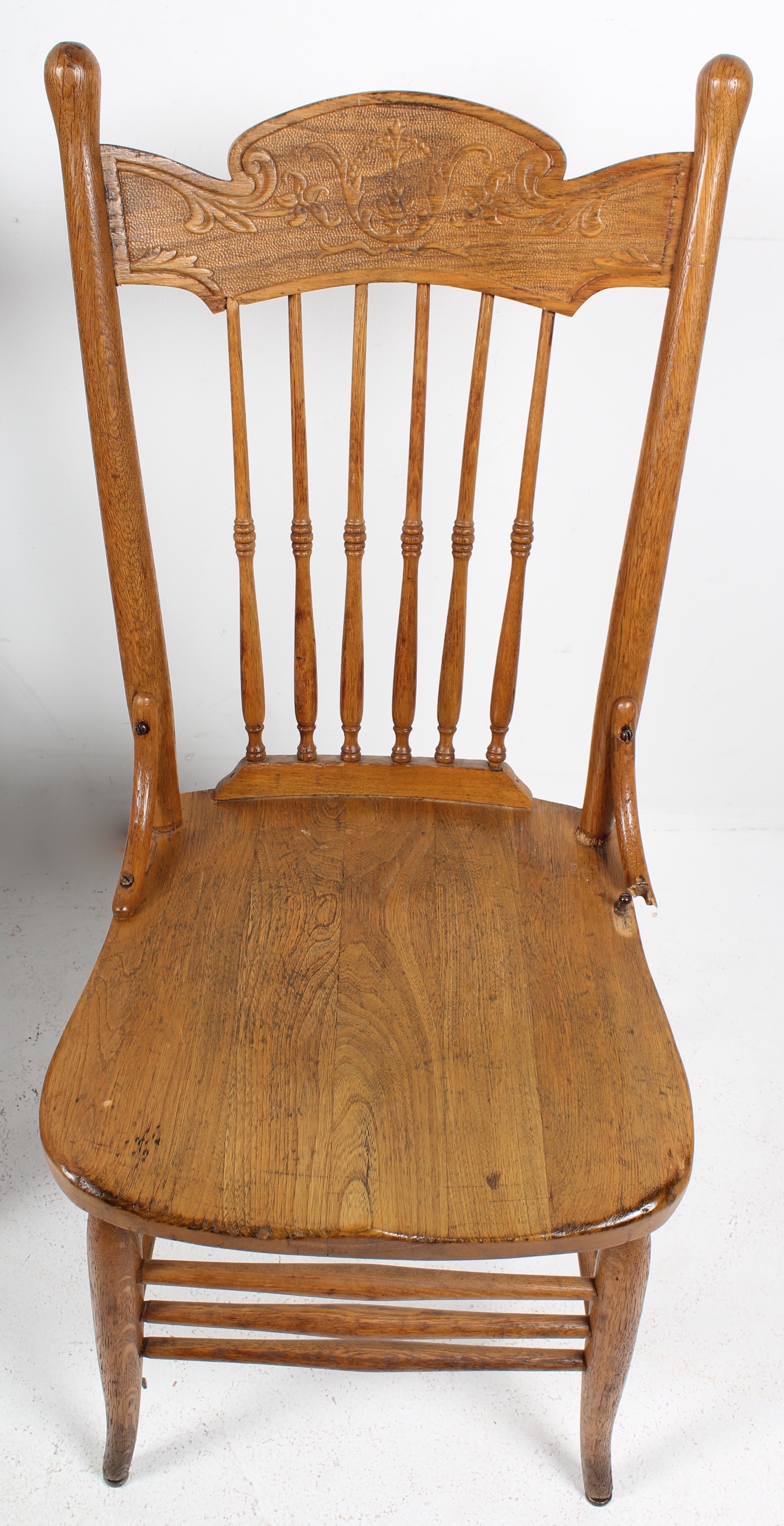 Quartet of Antique Spindle Back Ash Wood Chairs