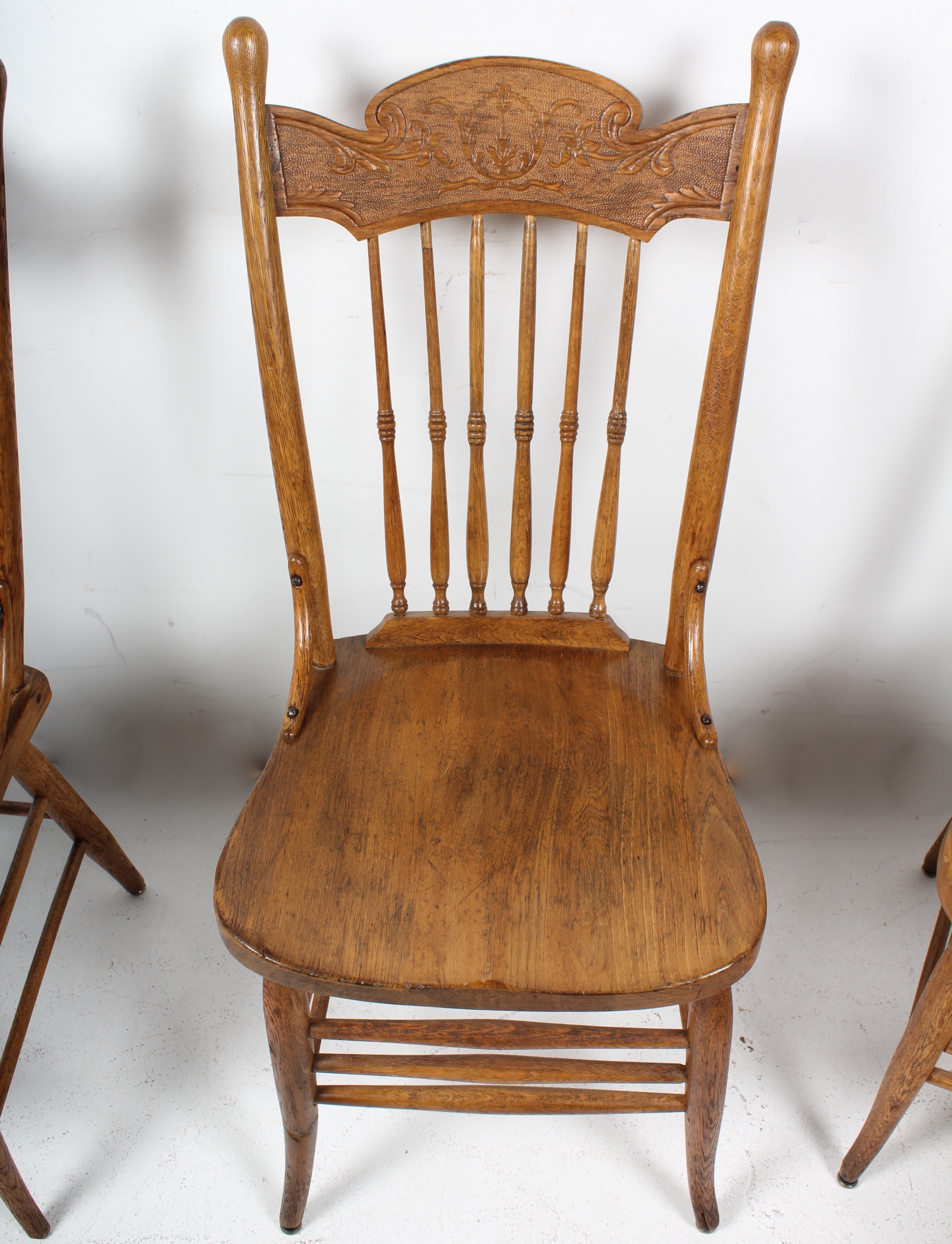 Quartet of Antique Spindle Back Ash Wood Chairs