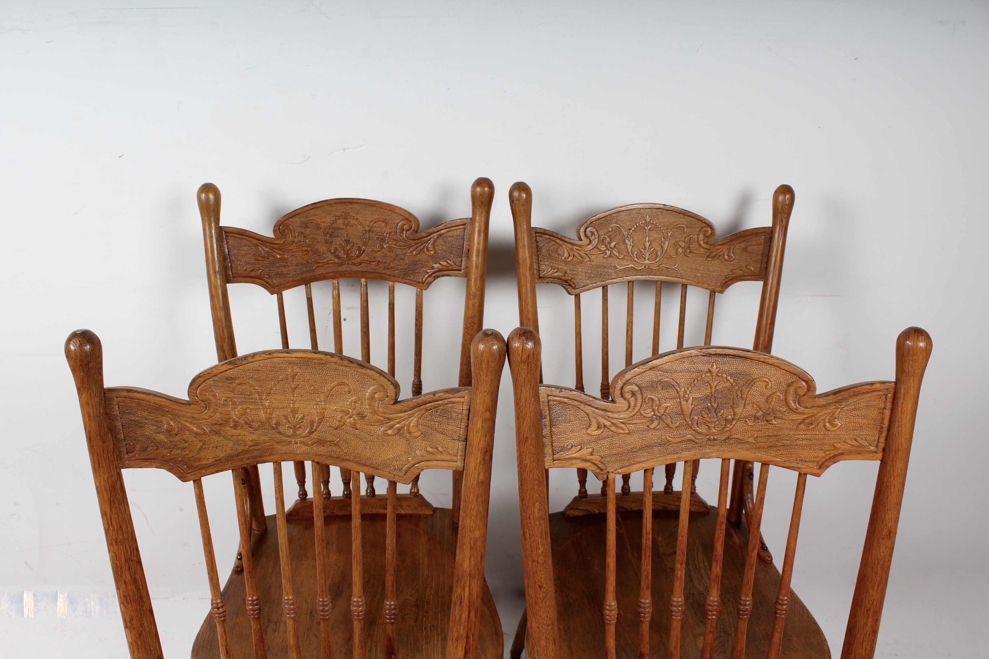 Quartet of Antique Spindle Back Ash Wood Chairs