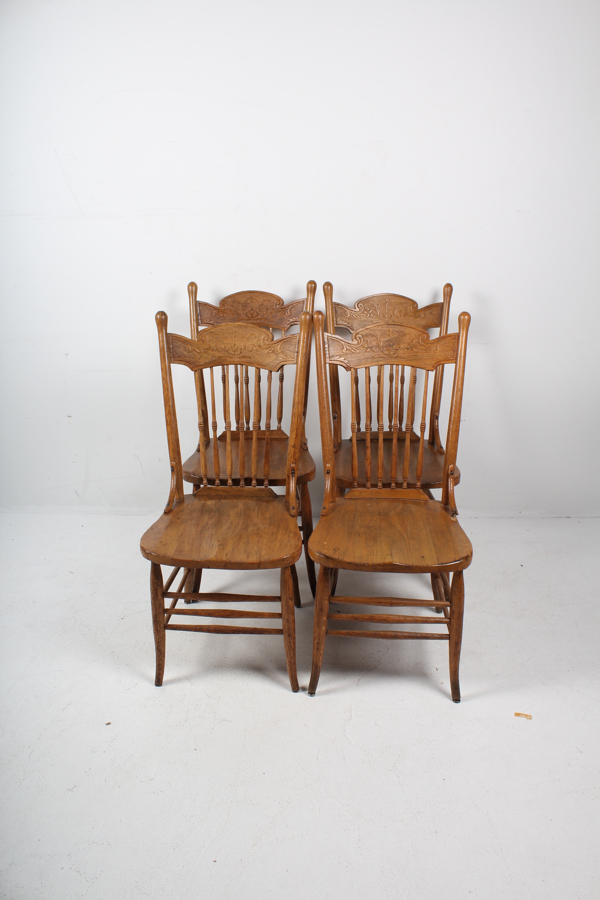 Quartet of Antique Spindle Back Ash Wood Chairs