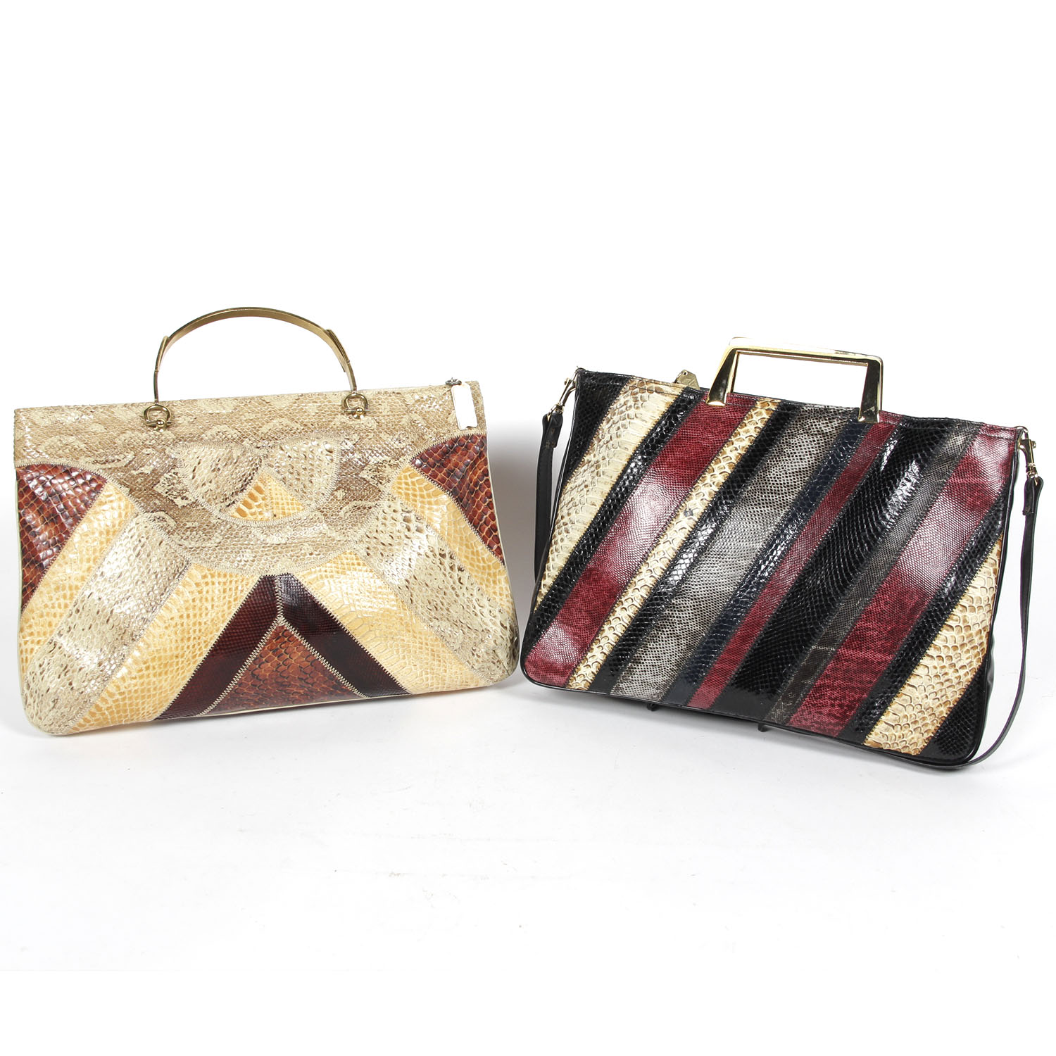 Pair of Vintage Varon Snakeskin Handbags with Brass Handles