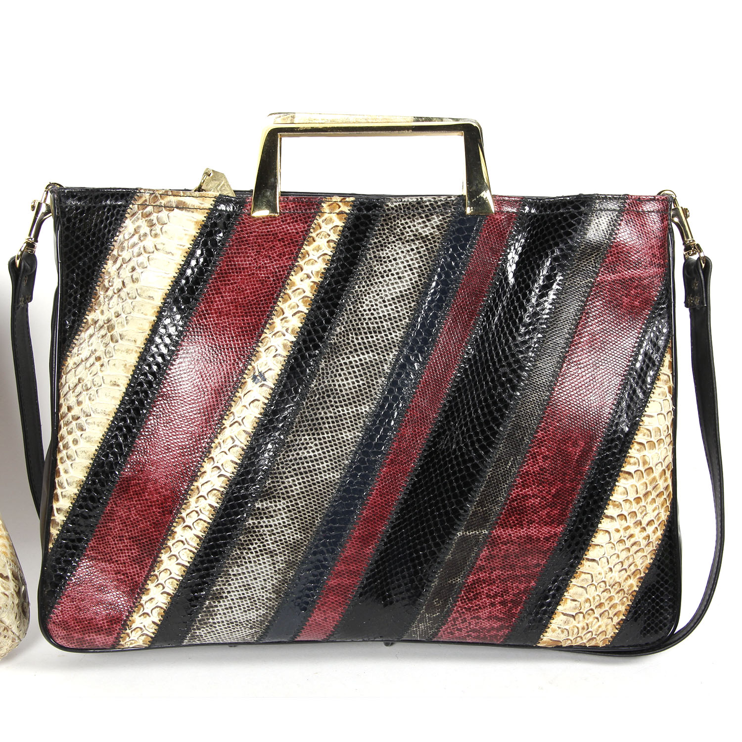 Pair of Vintage Varon Snakeskin Handbags with Brass Handles