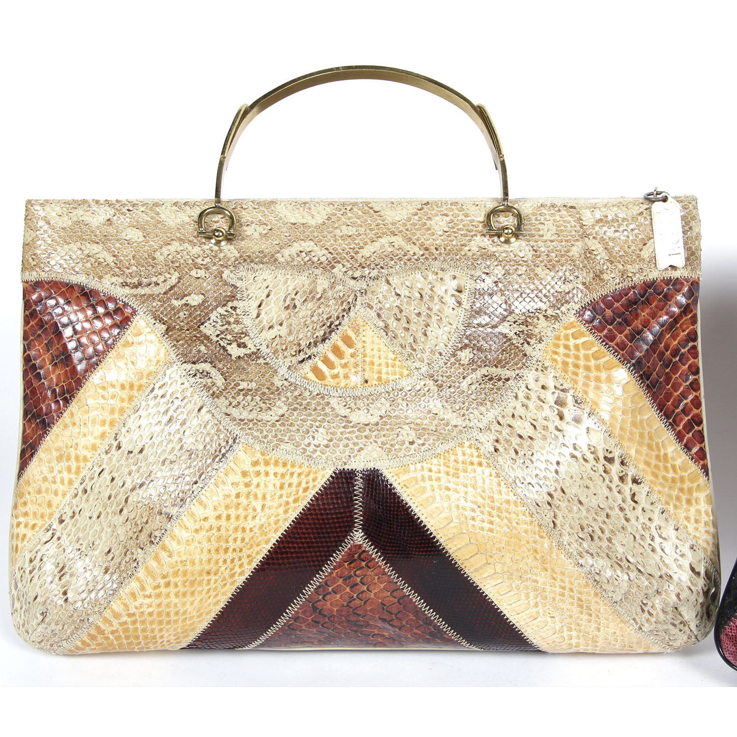 Pair of Vintage Varon Snakeskin Handbags with Brass Handles