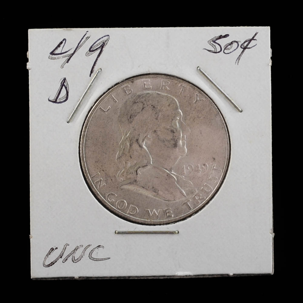 1949 D Franklin Silver Half Dollar