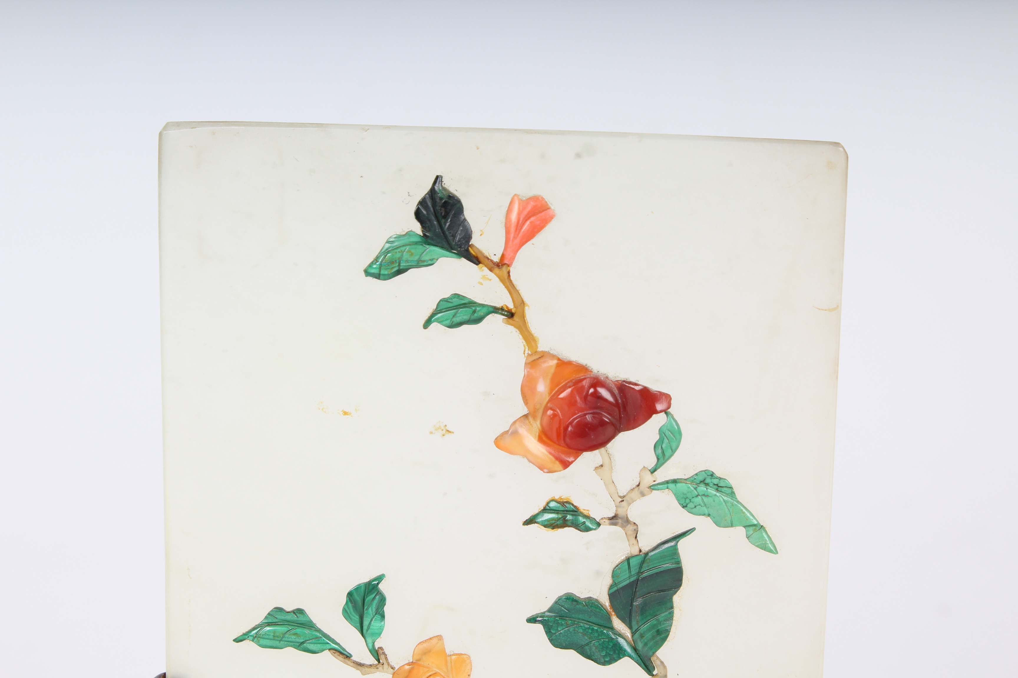 Carved Carnelian, Malachite, Lapis, Turquoise and Jade Screen