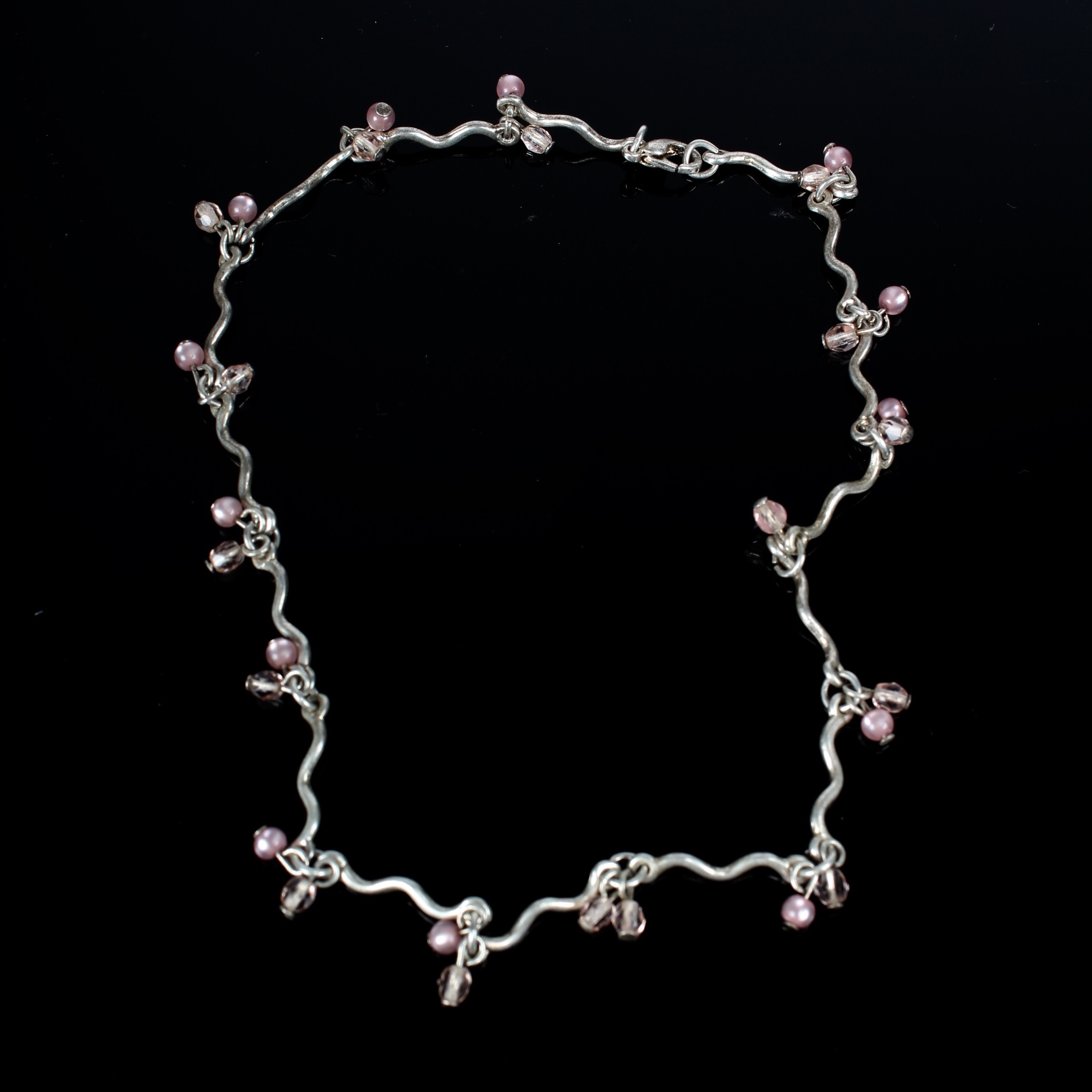 Sterling Silver Necklace with Pink Beads